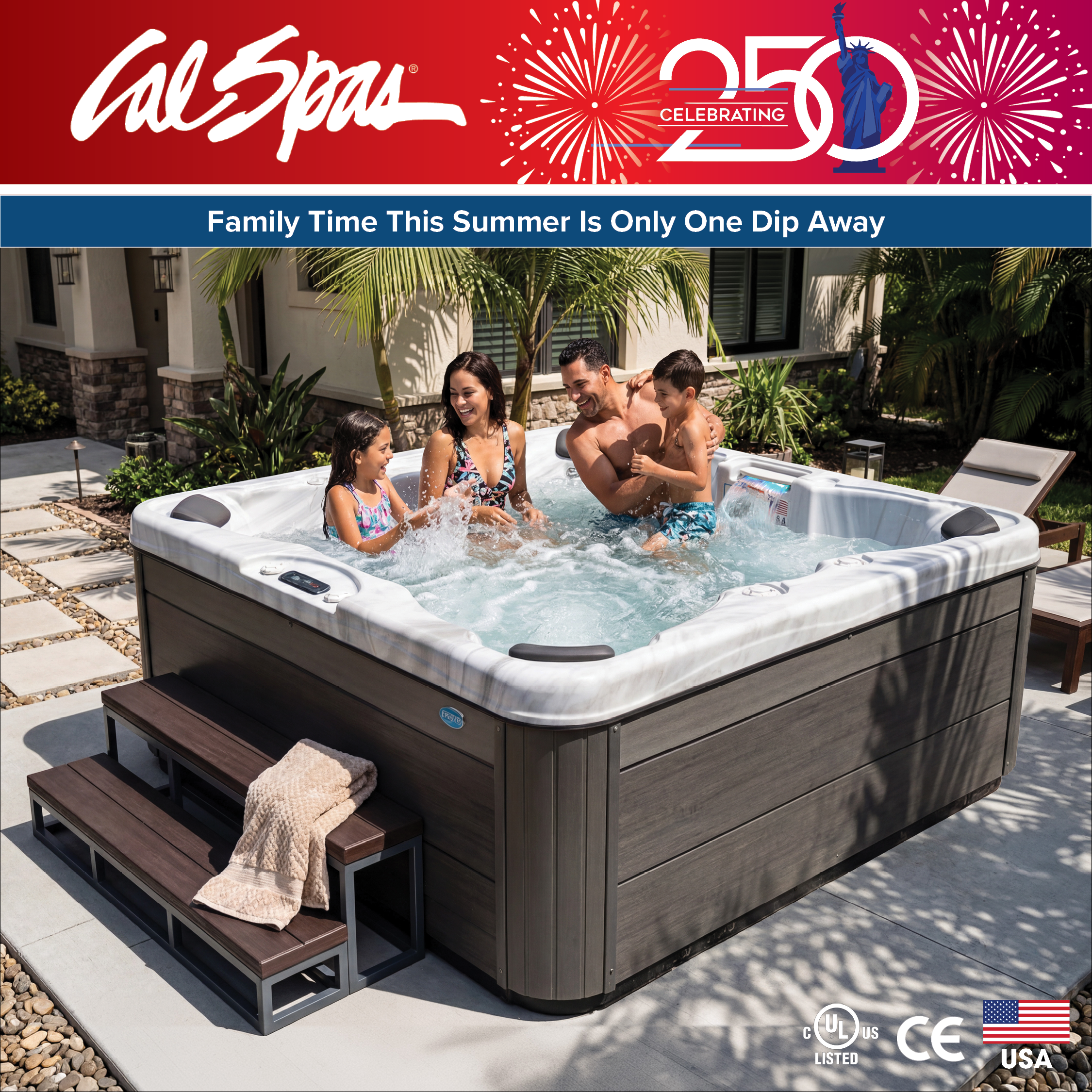 Calspas hot tub being used in a family setting - Hanford